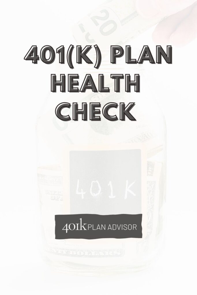 Graphic with text '401(k) Plan Health Check: Free Quiz' in bold lettering